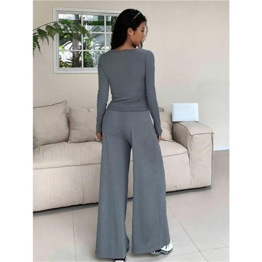 Button-Down Top & Wide Leg Pants Set - Picture 3 of 6